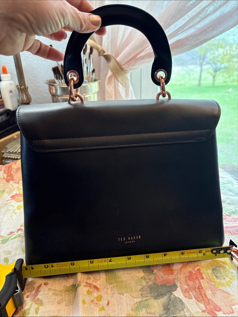Ted Baker Black Satchel with Pink Floral Print and Rose Gold Hardware like new - Picture 5 of 13